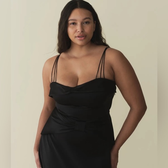 NWT Doen Donetta Satin Silky Sweetheart Strappy A Line Midi Gown Dress Black - Picture 3 of 16